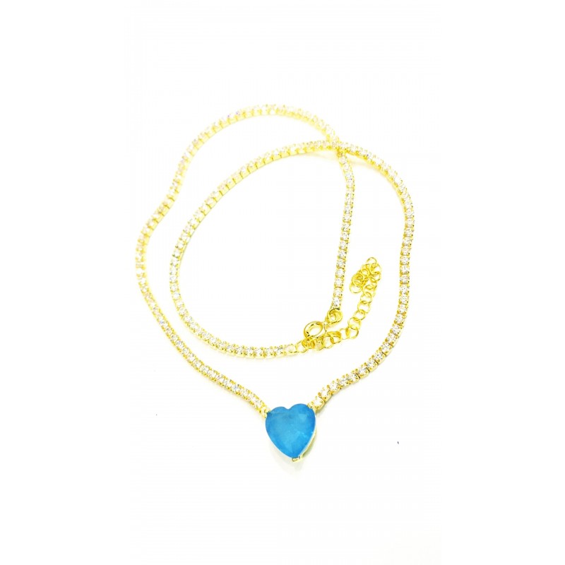 SUYOLU PARAİBA MAVİ KALP KOLYE 